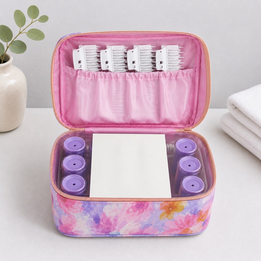 Calista Tools Ion Hot Rollers Travel Set Floral Case Purple Rollers Clips